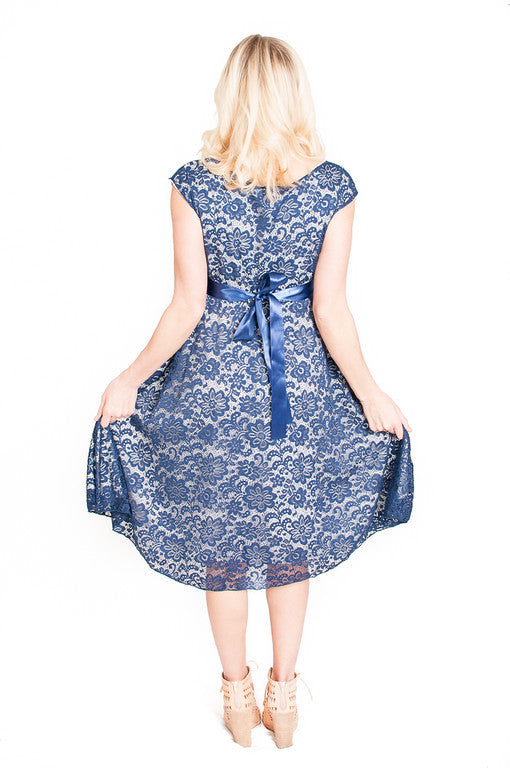 Navy Floral Lace Babydoll Dress - Mommylicious