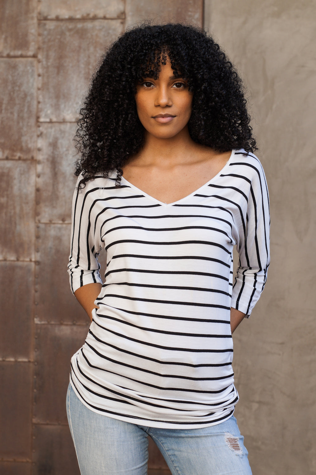 Striped V-Neck Womens Top - Mommylicious
