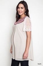 Tribal Neck Detailed Plus Maternity Top - Mommylicious