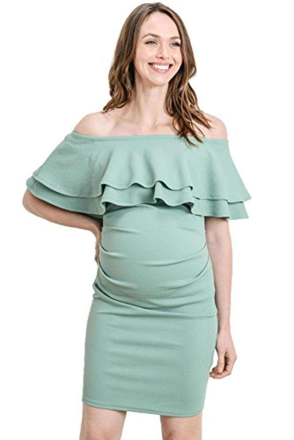 Sage Off Shoulder Maternity Dress - Mommylicious