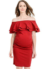 Burgundy Off Shoulder Maternity Dress - Mommylicious