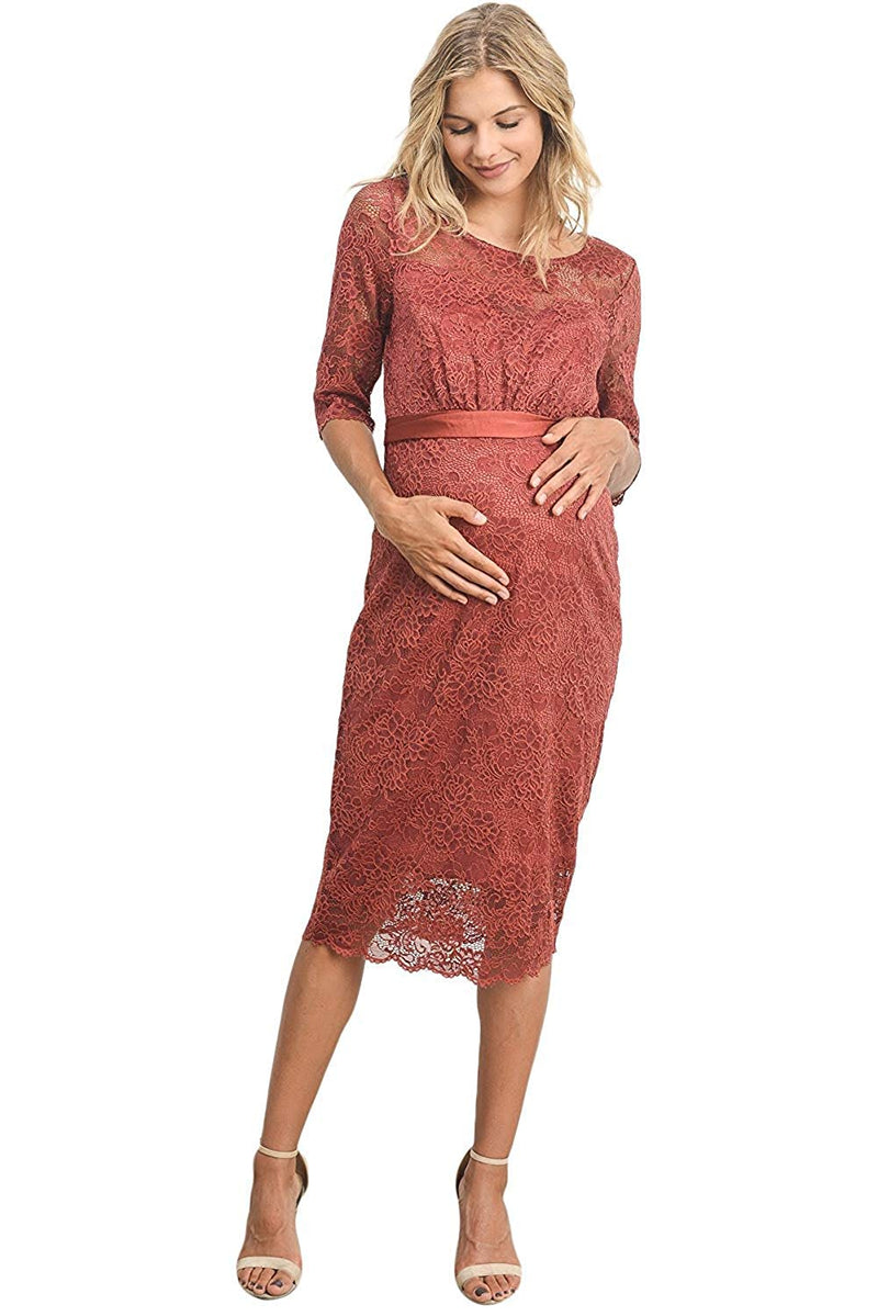 Floral Lace Maternity Dress Rust - Mommylicious