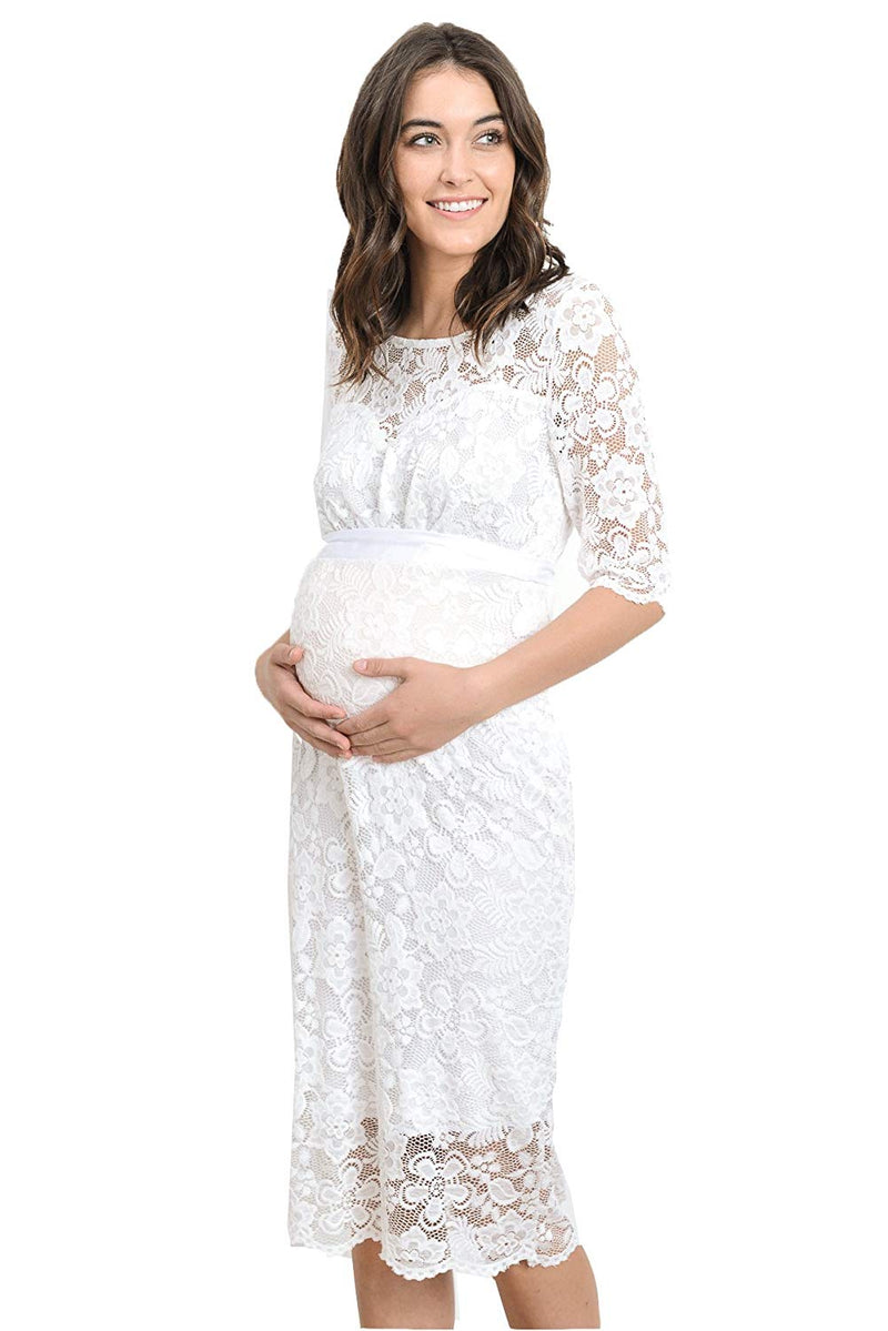 Floral Lace Maternity Dress White - Mommylicious