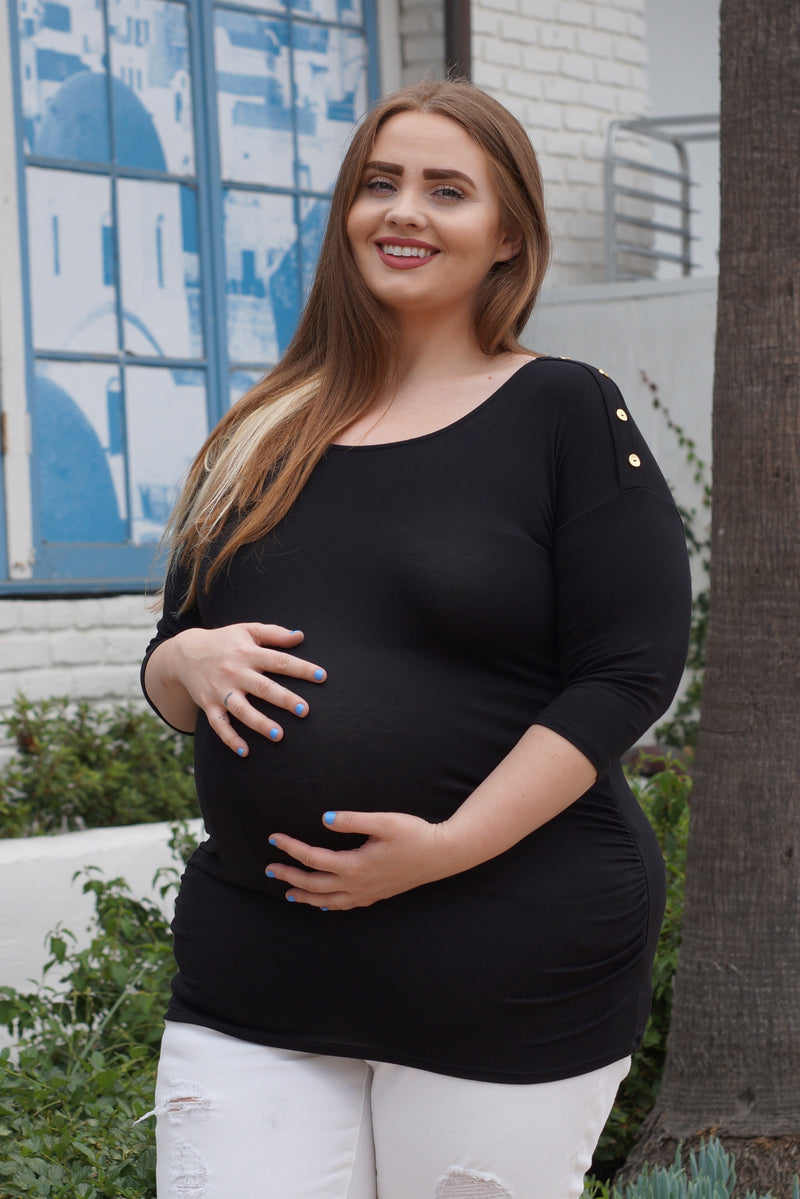 Plus Size Maternity Top with Button Detail - Mommylicious