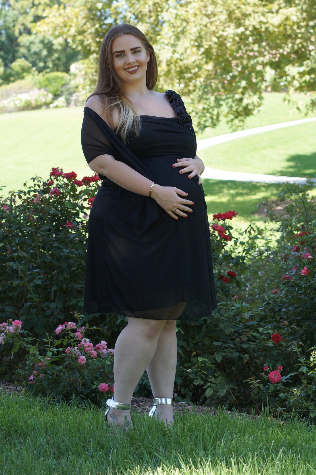 Rosette Shoulder Midi Dress - Mommylicious