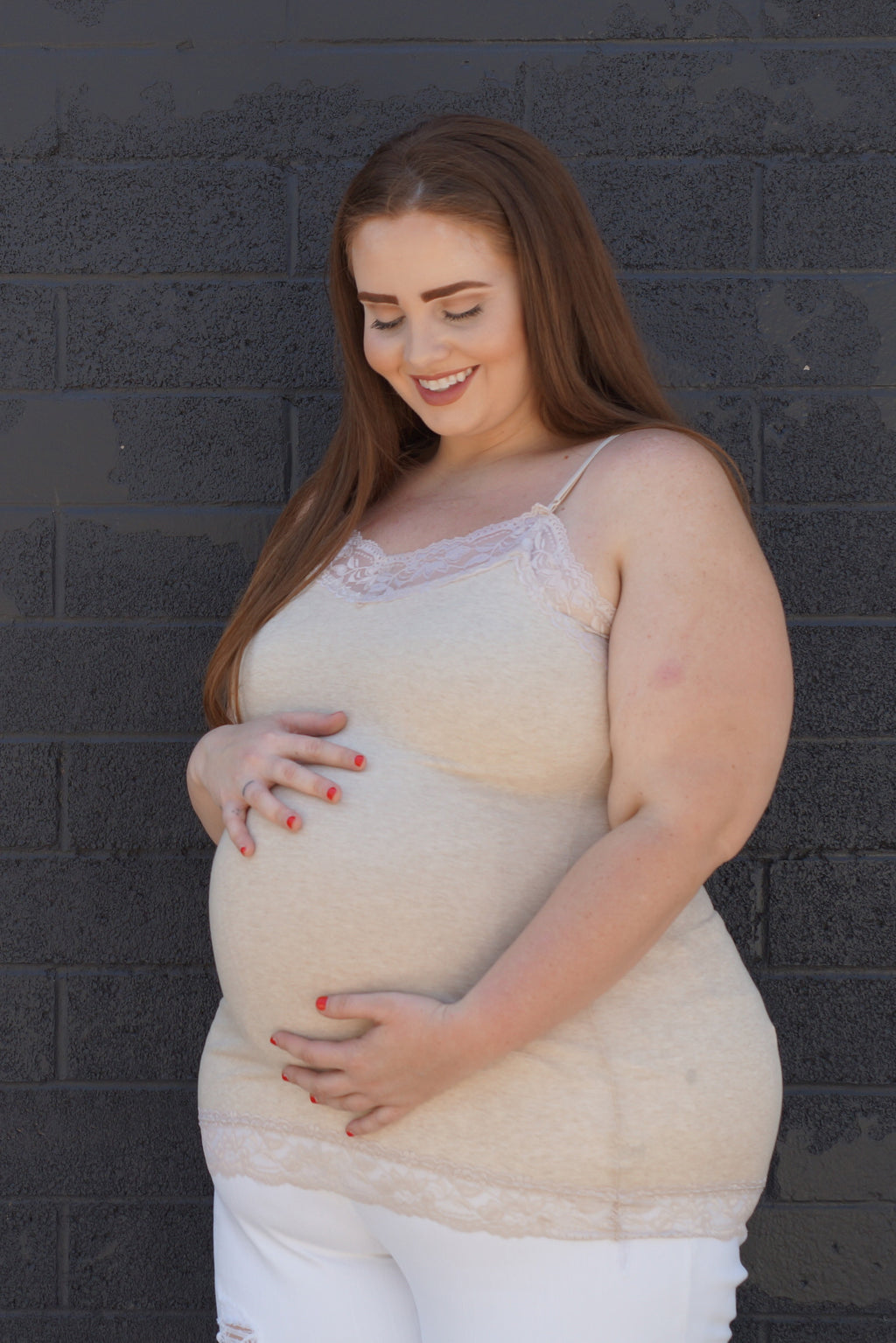 Detailed Lace Maternity Tank Top - Mommylicious
