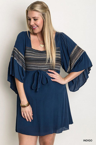 Striped Peasant Plus Maternity Dress - Mommylicious