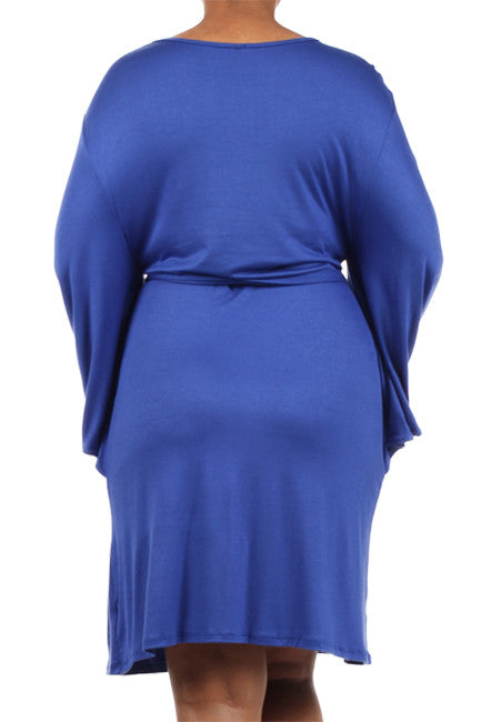 Blue Belted Plus Maternity Dress-Kimono Let's Go - Mommylicious