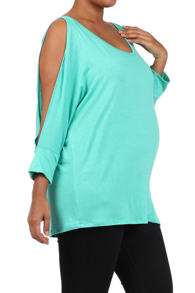Slit Sleeve Plus Maternity Top - Mommylicious