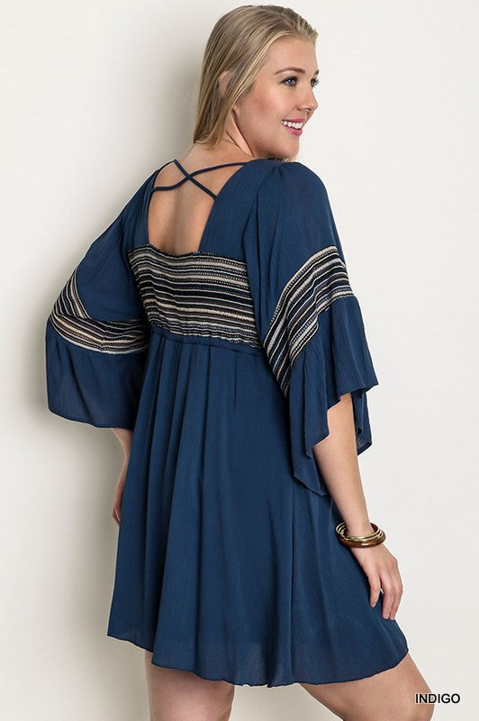 Striped Peasant Plus Maternity Dress - Mommylicious