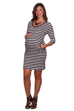 Rayon Stripe V Neck Pocket Dress - Mommylicious