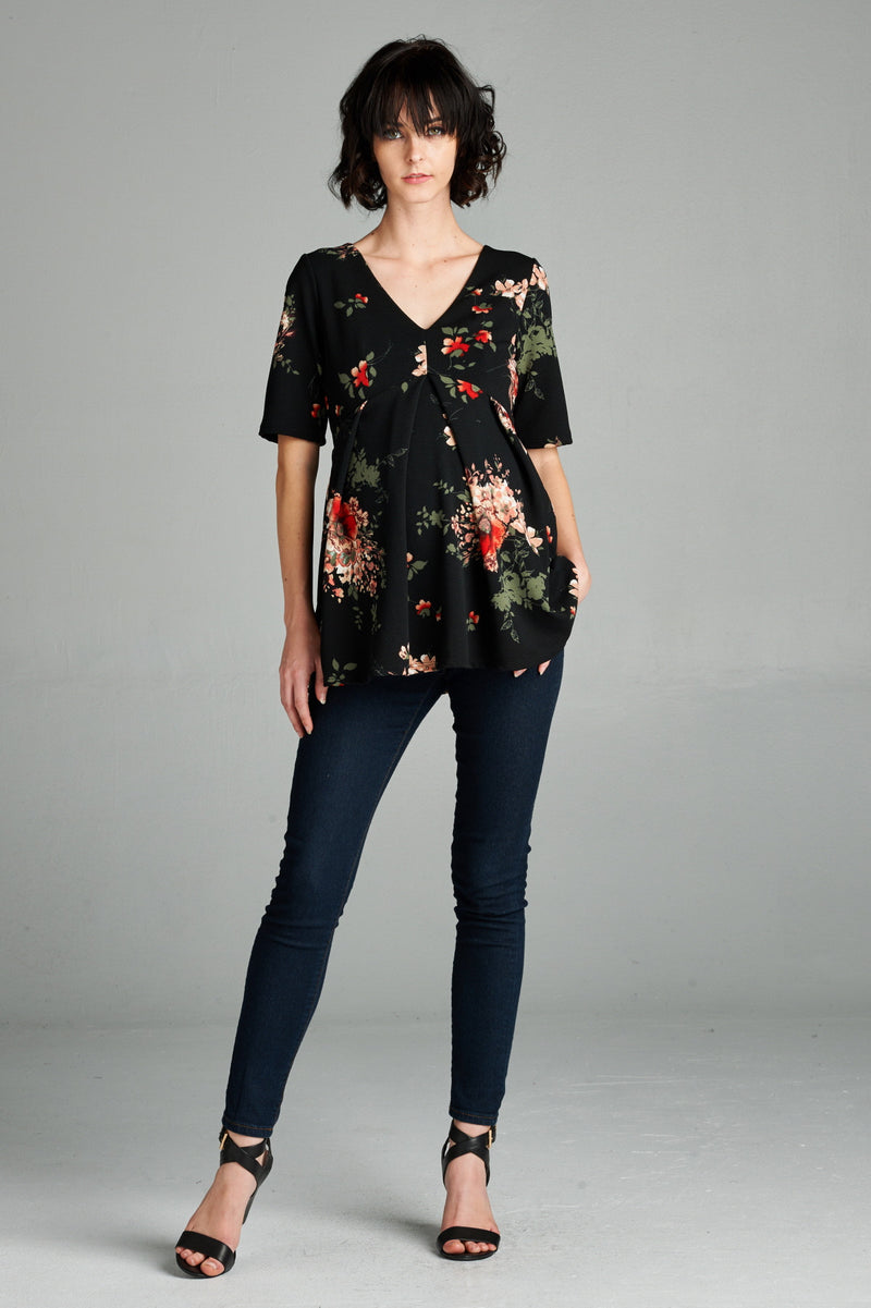 Floral Pleated Maternity Top - Mommylicious