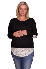 Lace Patchwork Plus Maternity Sweater - Mommylicious