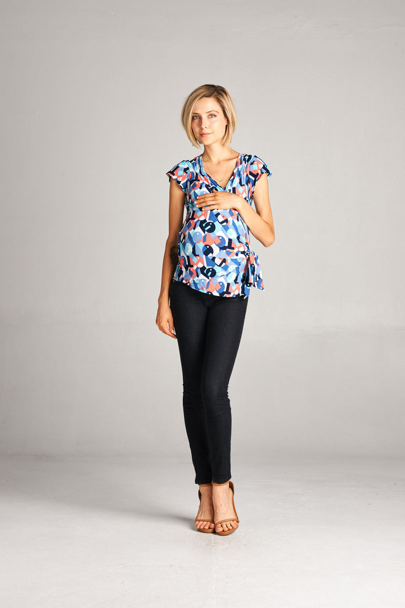 Geometric Front- Wrap Maternity Top - Mommylicious