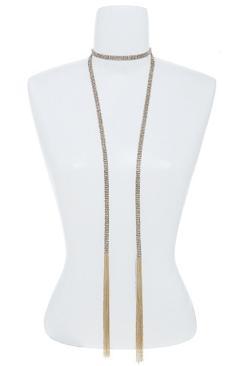 3 Row Mini Crystal Chain Mesh Scarf Necklace - Mommylicious
