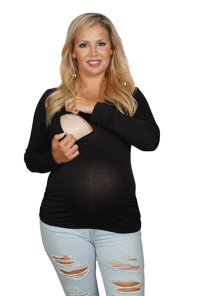 Scoop Long Sleeve Maternity and Nursing Top - Mommylicious