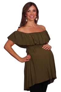 Off the Shoulder Ruffle Maternity Top - Mommylicious