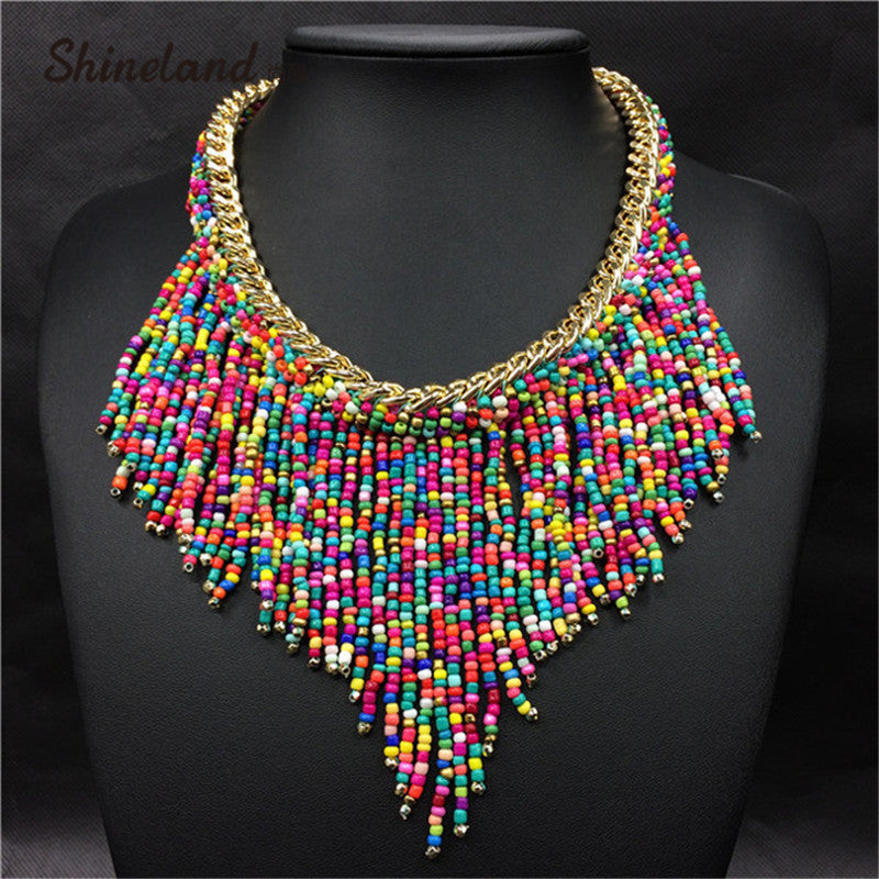 Mujer Handwoven Collier Long Tassel Beads Necklaces - Mommylicious