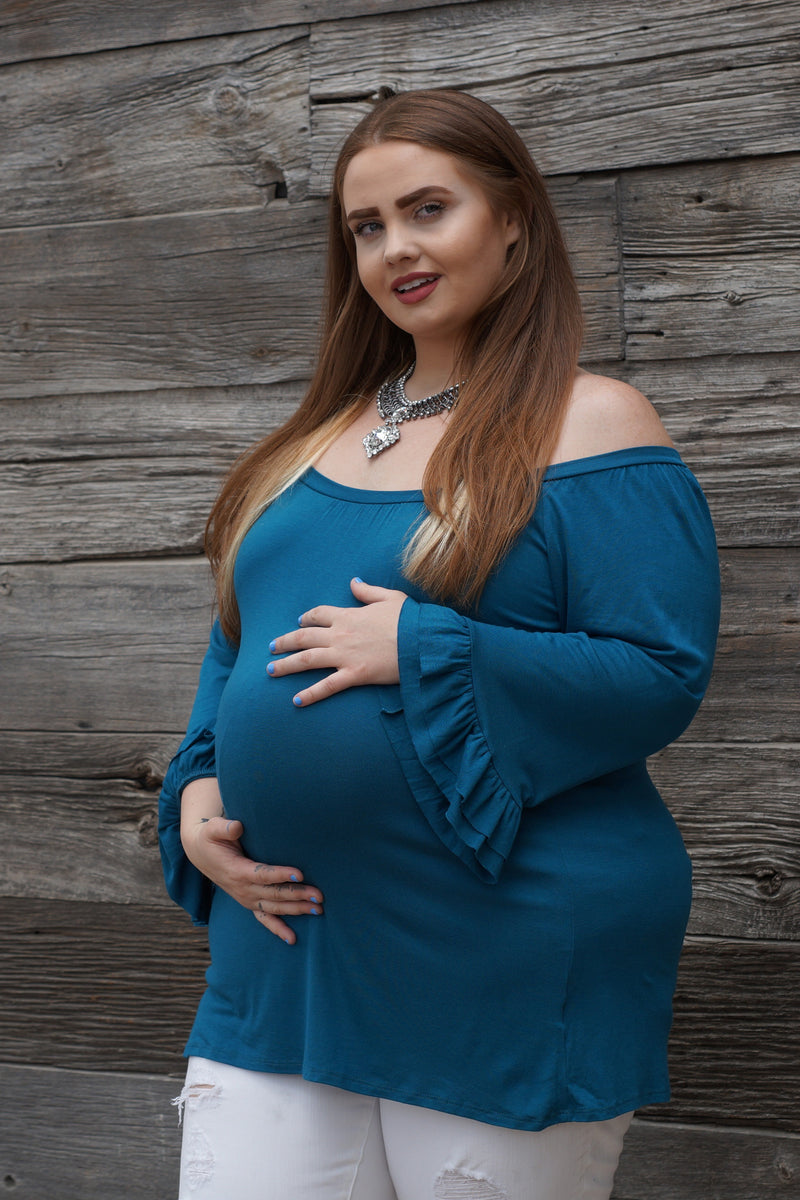 Ruffle Sleeved Plus Size Maternity Top - Mommylicious