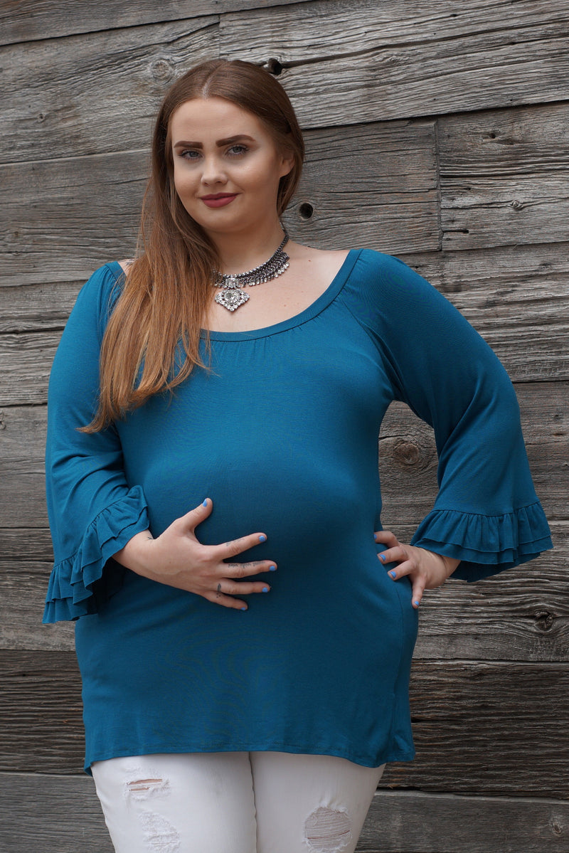 Ruffle Sleeved Plus Size Maternity Top - Mommylicious