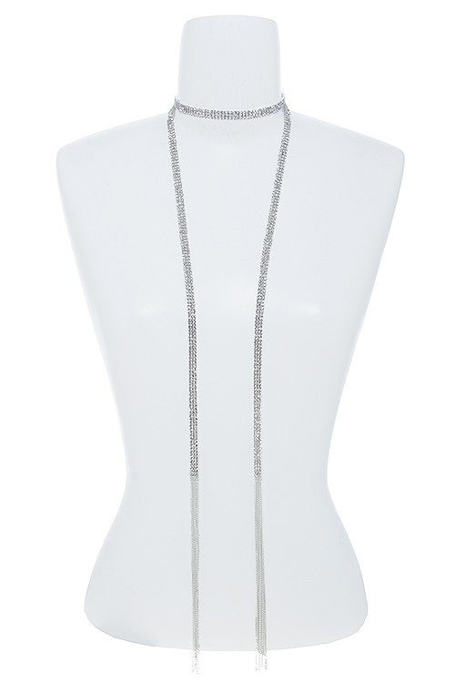 3 Row Mini Crystal Chain Mesh Scarf Necklace - Mommylicious