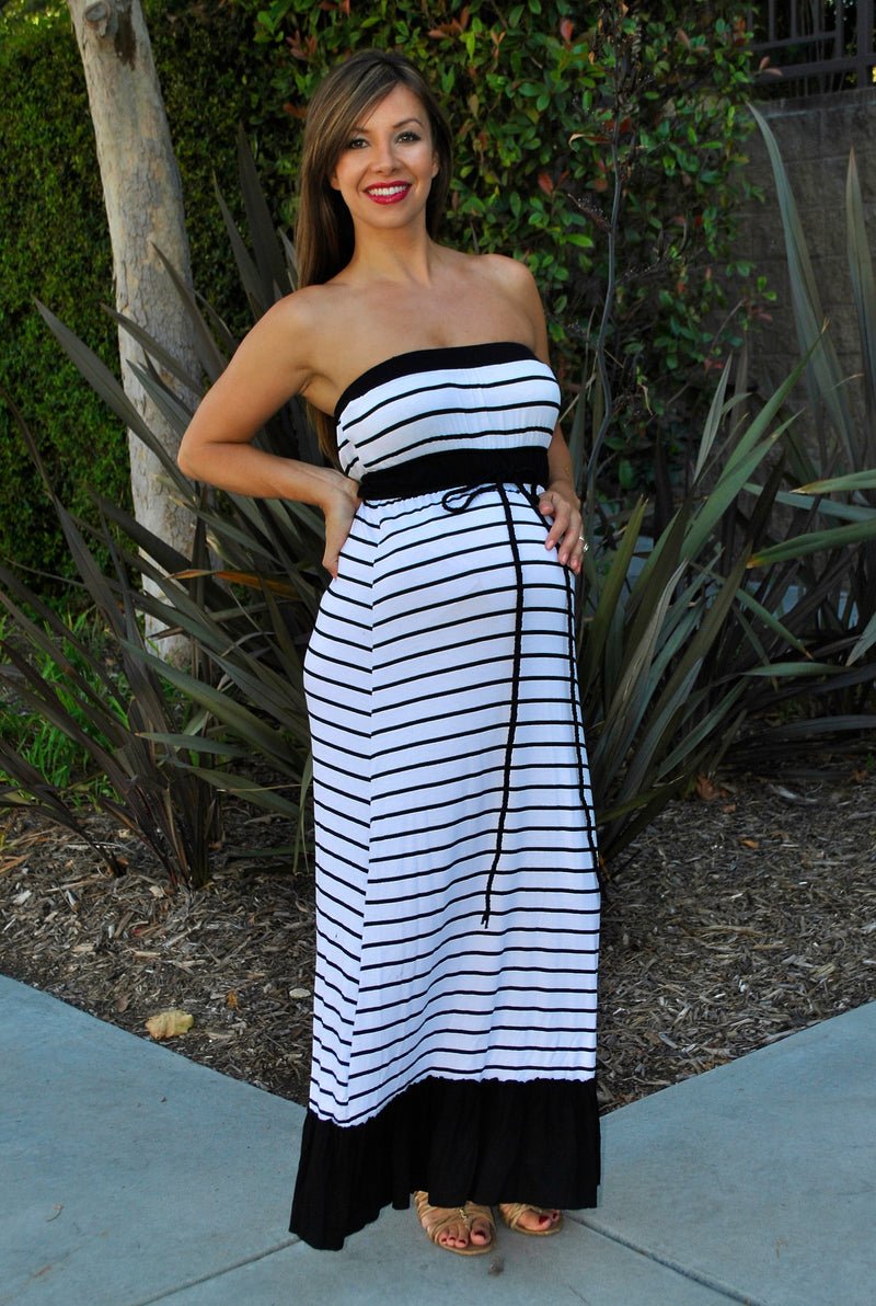 Strapless Striped Maternity Maxi Dress - Mommylicious